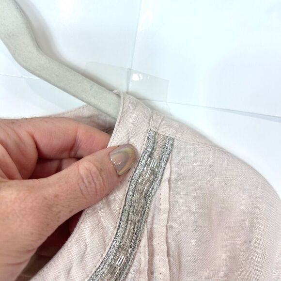 J. Jill Blouse Womens 4X Pink Cream Long Sleeve Pleated Linen Beaded Tunic Top - Picture 3 of 16